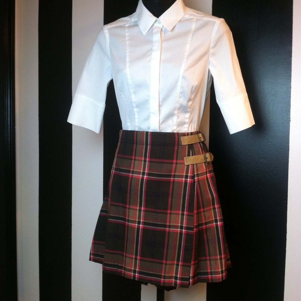 Plaid buckle pleated skirt